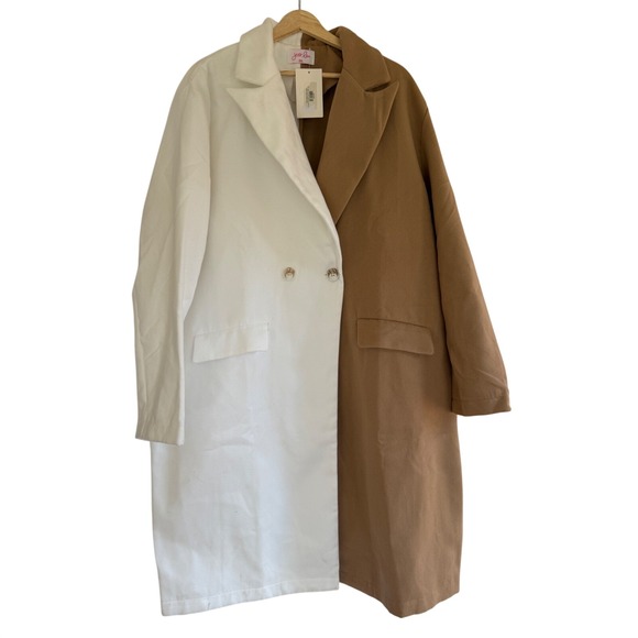 Jess Lea Jackets & Blazers - Jess Lea Wall Street Walk Coat 2XL Plus White Camel Colorblock Split Longline